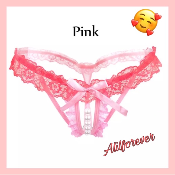 🌹Front Opening Faux Pearl Pink Lace Thongs🥰 - Picture 1 of 1